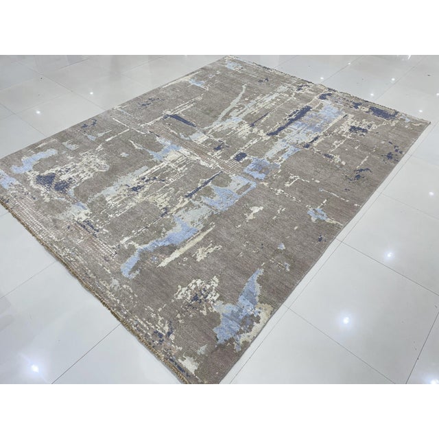 9x12 Clara Stylish Gray Abstract Modern Hand Knotted Wool Carpet Rug For Sale - Image 4 of 4