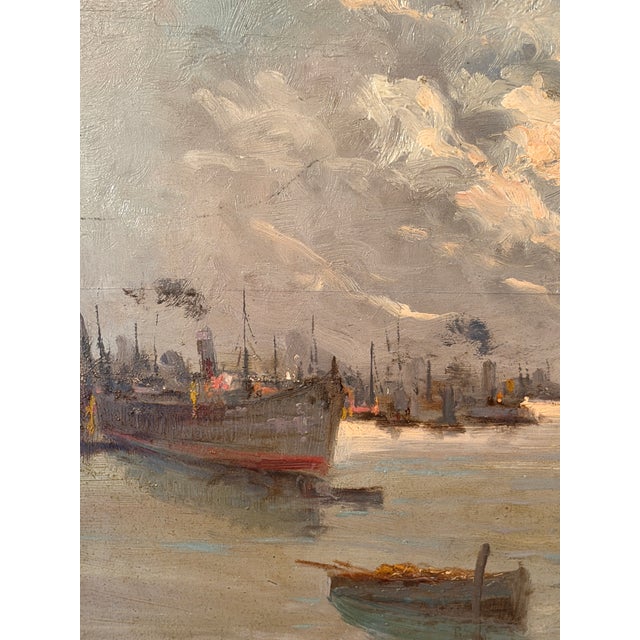 Gian Angelo Ugolini, Port of Marghera, 1890s, Oil Painting on Panel, in Very Good conditions. Designed 1890 to 1919