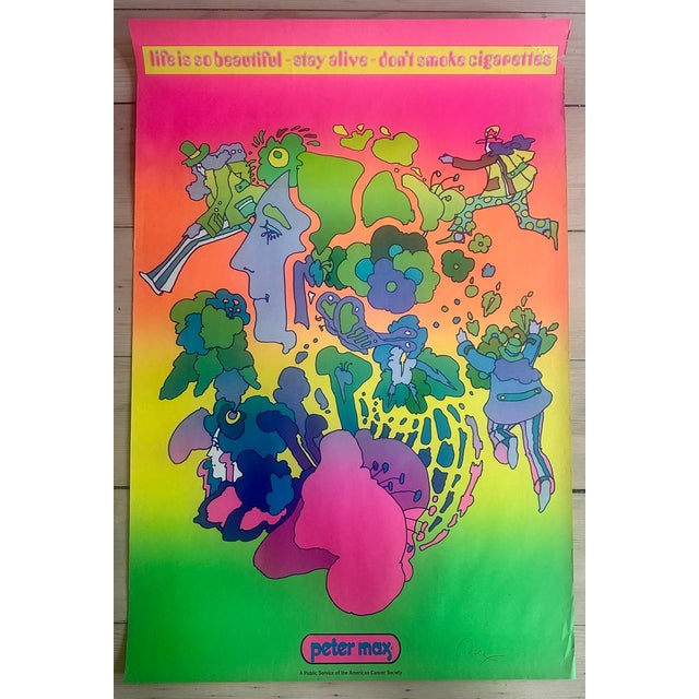 Mid-Century Modern Vintage Signed Peter Max Poster 1970s American Anti Smoking Pop Art For Sale - Image 3 of 5