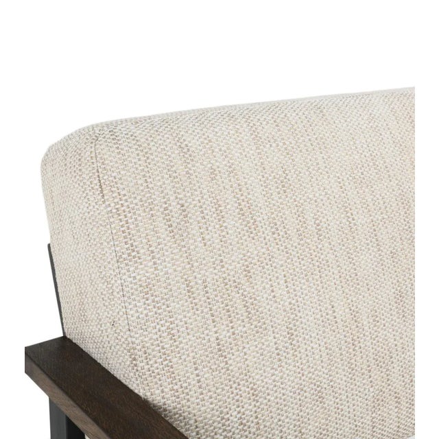 Wood Wide Iron Oak Linen Arm Chair For Sale - Image 7 of 11