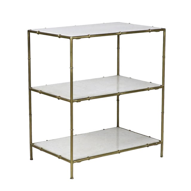 Contemporary Matthew Izzo Home Chic Faux Bamboo Brass & Marble Three Tier Low Etageré For Sale - Image 3 of 3