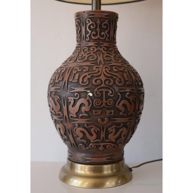 1950s Mid Century Hollywood Regency Ceramic Sgraffito Primitive Art Lamps - A Pair For Sale - Image 13 of 13