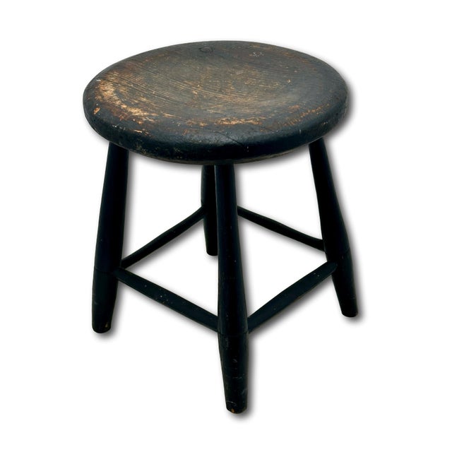 Very Nice Hand Made Antique American Primitive Pine Wood Footstool With Excellent Original Old Black Paint For Sale - Image 15 of 18