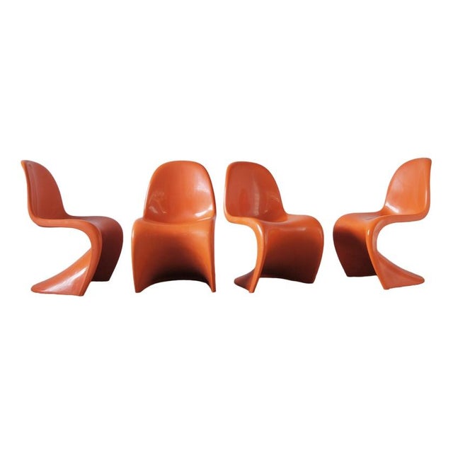 Orange Orange Panton Chairs by Verner Panton, Set of 4 For Sale - Image 8 of 8