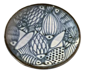 Mid-Century Modern German Studio Pottery Plate with Fish Design by Monika Maetzel, 1960s