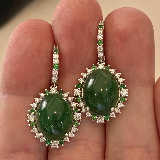 2010s Garnet Tsavorite & Diamond Earrings 14k WG 22.44 TCW Certified For Sale - Image 5 of 13