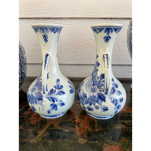 Pair Petite Vintage Delft Vases Blue & White Windmilll Hand Painted Bud Vases For Sale - Image 14 of 18