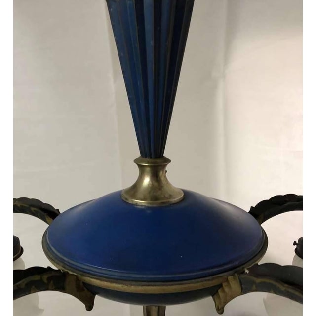 1910s Blue Chandelier With 5 Frosted Glass Shades - Dagobert Peche For Sale - Image 10 of 12