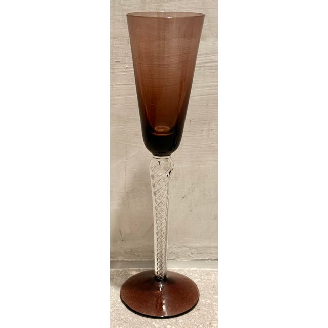 Mid-Century Modern Rare Vintage Mid-Century Bill Blenko Designed Art Glass Air Twist Amethyst Champagne Flutes- Set of 5 For Sale - Image 3 of 12
