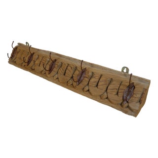Antique Wood Handcarved Wall Coat Rack, 1890s For Sale