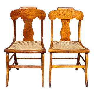 Pair of Antique Tiger Maple & Birds Eye Maple Sheraton Style Chairs For Sale