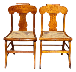 Pair of Antique Tiger Maple & Birds Eye Maple Sheraton Style Chairs