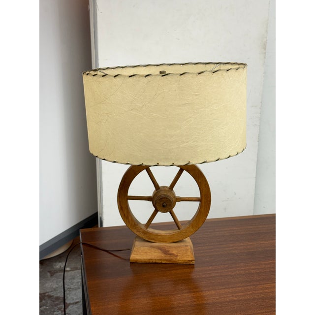 Vintage Rustic Wagon-Wheel Table Lamp For Sale In San Francisco - Image 6 of 12