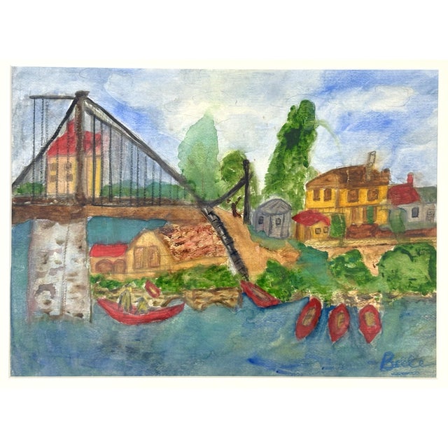 Colorful original mixed media drawing on paper signed 'Belle' in the lower right corner. It is completed in a primitive...