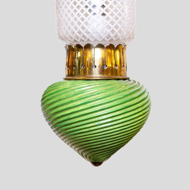 Murano Clear White and Green Glass on Brass Wall Lights, 1930s, Set of 2 For Sale - Image 10 of 12