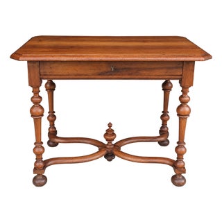20th Century Louis XIII Style Walnut Writing Table With X-Form Stretcher For Sale