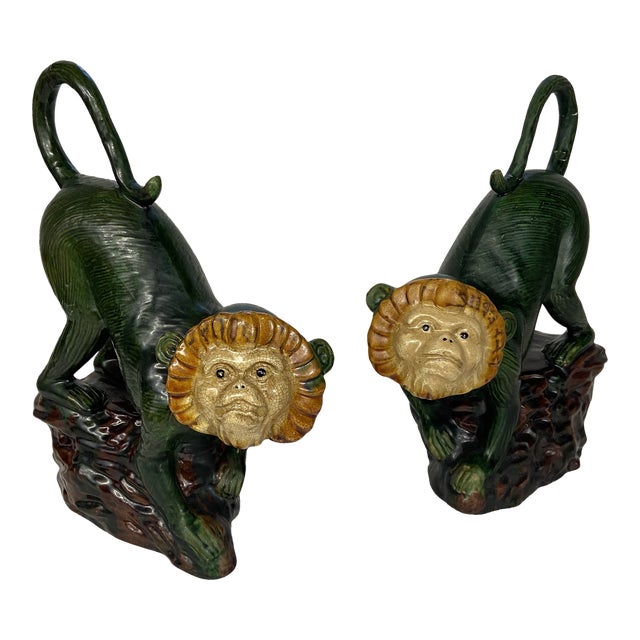 Ceramic Chinoiserie Monkey Statues a Pair Chairish