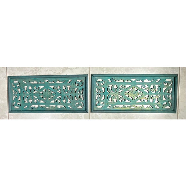 Pair of Antique Solid Brass Openwork Wall Hangings / Architectural Grilles For Sale In Miami - Image 6 of 17