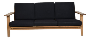 GE290 Three-Seater Sofa in Oak and Black Fabric by Hans Wegner, 2000s