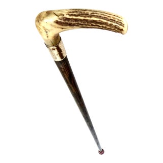 Antique Stag Horn Handle American Walking Stick Circa 1900 For Sale