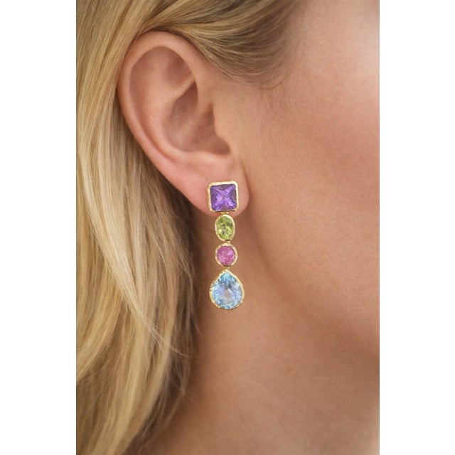 Gemstone Bochic “Orient” Vintage Amethyst, Peridot, Ruby & Topaz Earrings Set 18K Gold For Sale - Image 7 of 11
