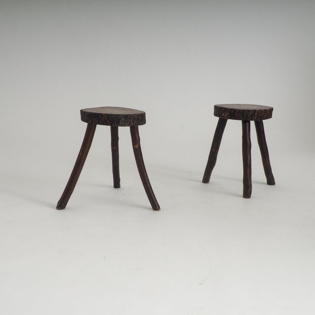 Brown Rustic Hand-Crafted Wooden Stools, 1960s, Set of 2 For Sale - Image 8 of 18