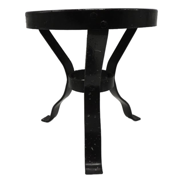 Vintage Black Painted Black Metal Round Milking Stool For Sale