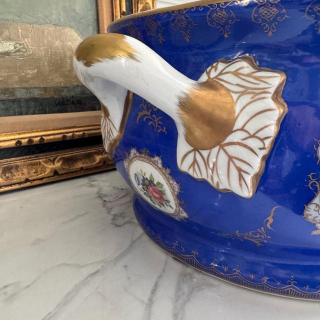Late 20th Century Sèvres-Style Cobalt Blue & Gold Gilt Porcelain Footbath Centerpiece For Sale - Image 11 of 18