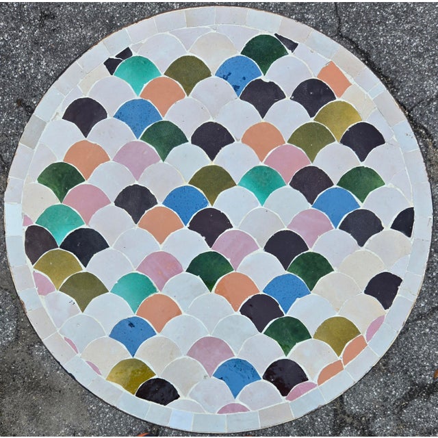 Moroccan 24” Colorful Handcrafted Moroccan Mosaic Table / Fish Scale Style For Sale - Image 3 of 7