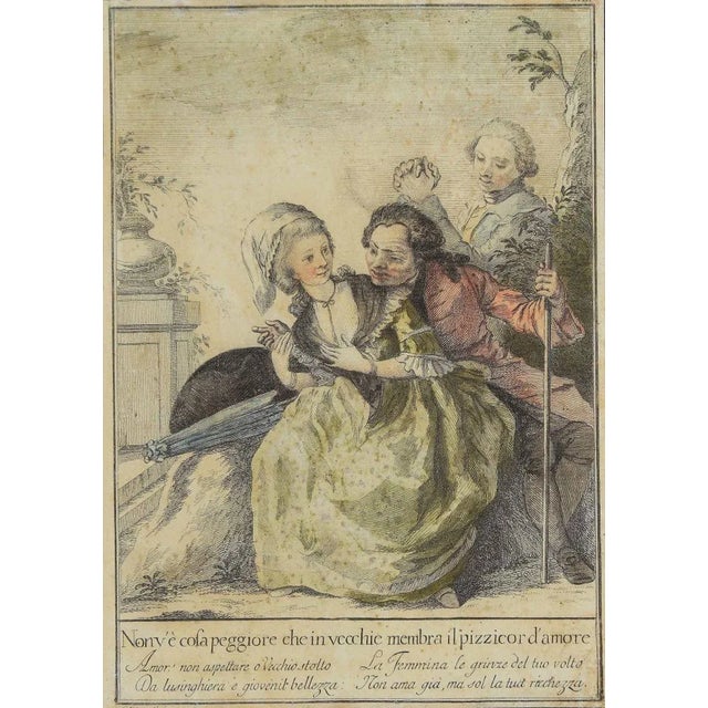 Tuscan Proverbs is an original etching realized by Carlo Lasinio in 1786. Etching and watercolour technique, in good...