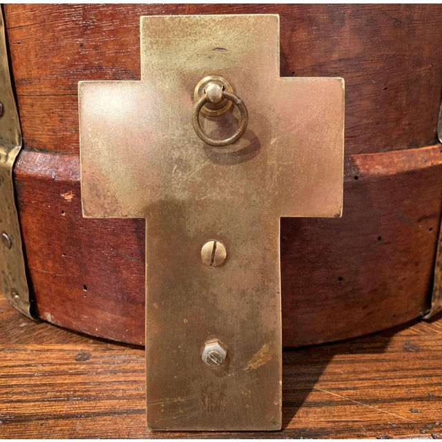 Metal 19th Century French Brass & Champleve Cross With Holy Water Font on Green Marble For Sale - Image 7 of 7