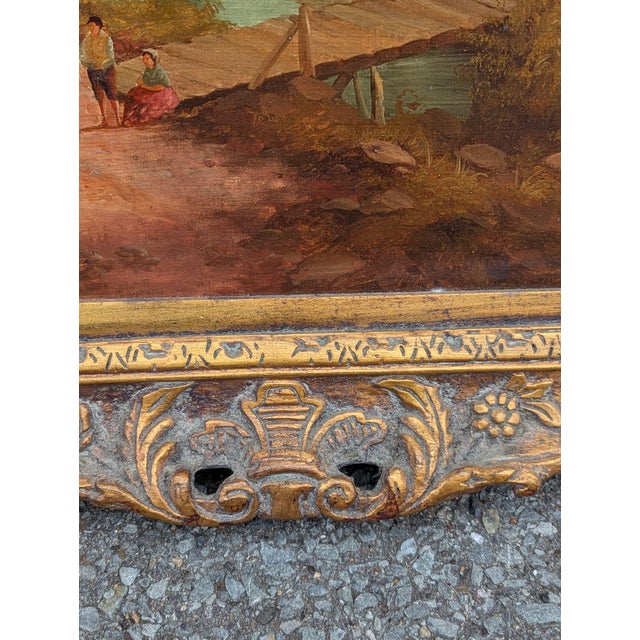 Tan Late 19th to Early 20th Century Continental Pastoral Landscape, Signed Oil on Canvas, Carved Giltwood Frame For Sale - Image 8 of 9