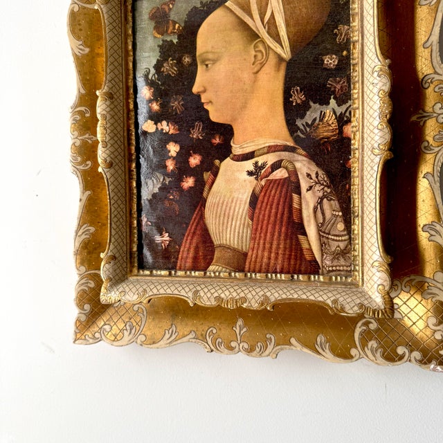 Gothic Mid 20th Century Portrait of Ginevra d'Este Gilt Framed Renaissance Print For Sale - Image 3 of 6