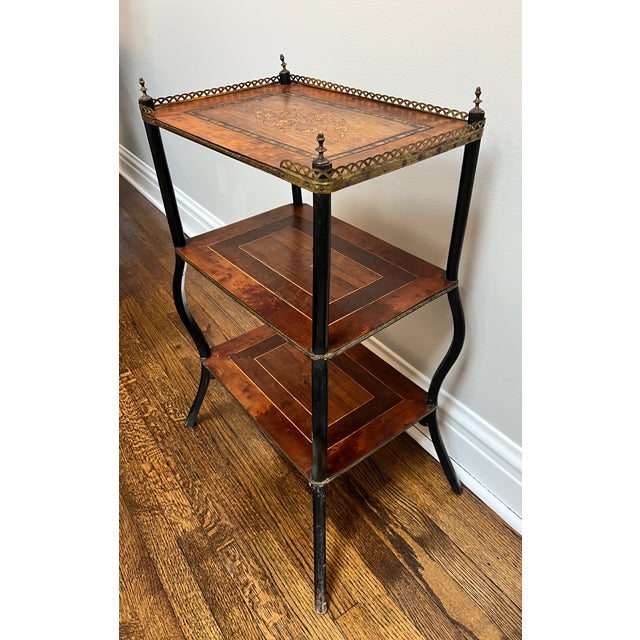 Elegant Louis XVI side table inlaid with delicate hand-made marquetry depicting birds and flowers, made of fine wood...