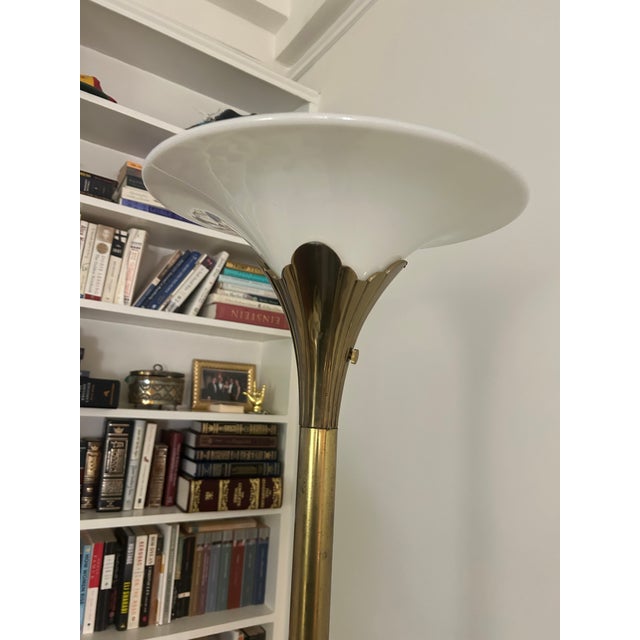 Metal Vintage Stiffel Brass Tulip Torchiere Floor Lamp Original For Sale - Image 7 of 10