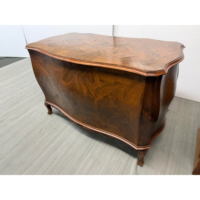 Mid 20th Century Italian Rococo Bombe Pedestal Desk, Olive Wood For Sale - Image 5 of 12