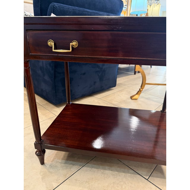 Mahogany End Table With Marble Top and Brass Gallery Rail For Sale - Image 11 of 15