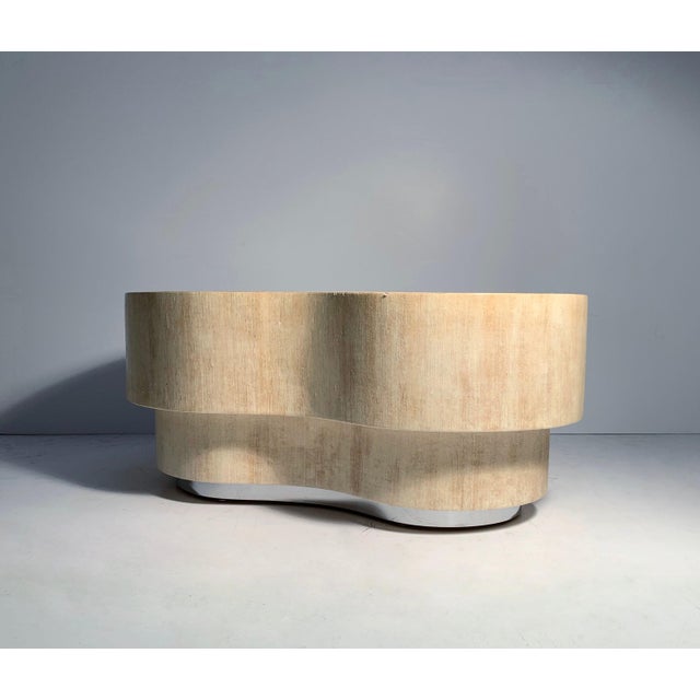 Brown Vintage Designer Linen Wrapped Kidney Freeform Biomorphic Coffee Table For Sale - Image 8 of 12