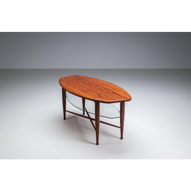 Assymetrical Coffee Table with Glass Storage and Cross Leg Details, 1960s For Sale - Image 6 of 14