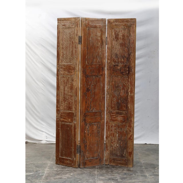 Vintage Indian Teakwood 3 Panel Screen For Sale - Image 4 of 5