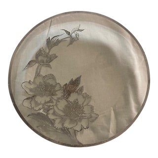 Vintage 1980s Glass Plate With Silver Flower Embossing For Sale