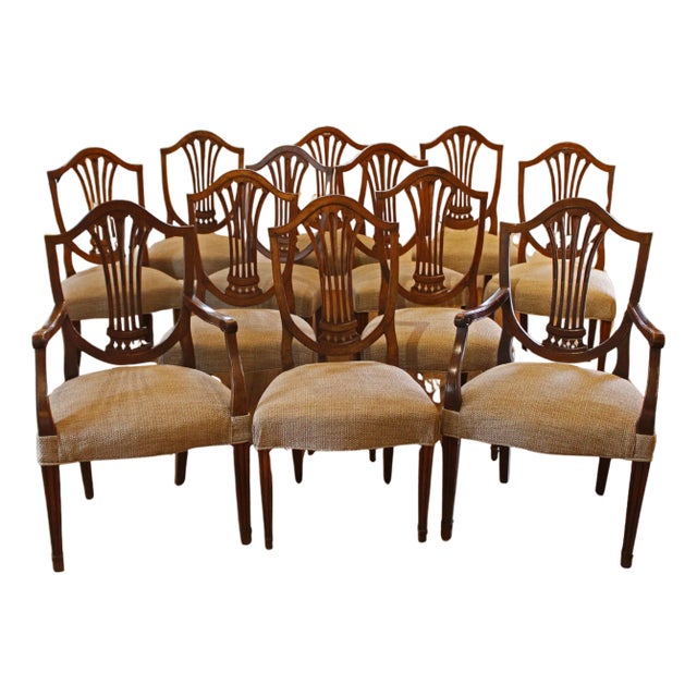 C. 1800 Set of 12 Shield Back Dining Chairs From George III Period For Sale