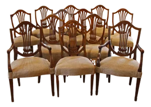 C. 1800 Set of 12 Shield Back Dining Chairs From George III Period
