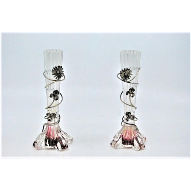 Glasses with Silver Rims and Floral Motifs, Set of 2, in Good conditions. Designed 1920 to 1949