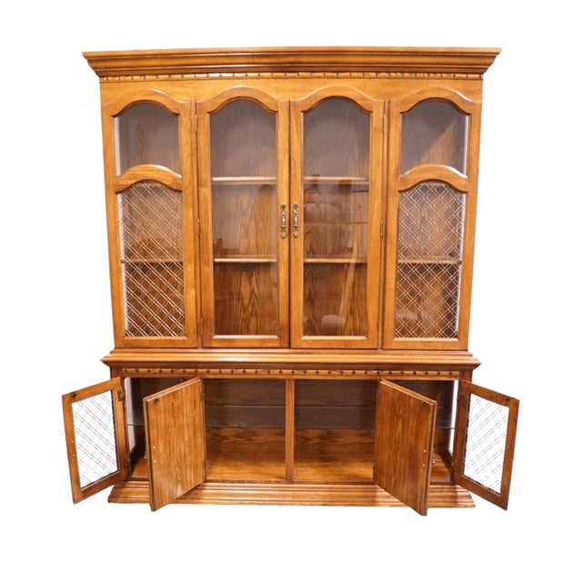 Singer Furniture Solid Oak Mediterranean Spanish Revival 72" China Cabinet W. Grilled Doors 6394-370 For Sale In Kansas City - Image 6 of 12