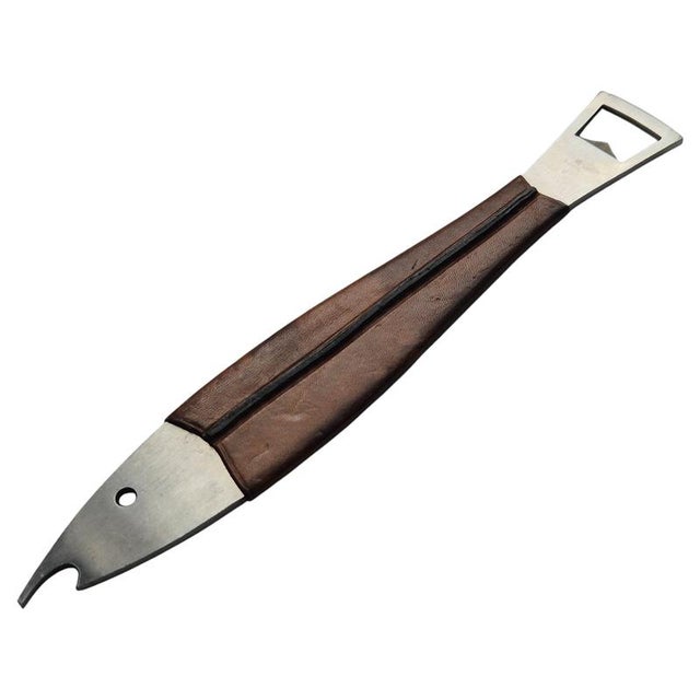 Neptune Fish Bottle Opener in Leather and Steel by Carl Auböck for Amboss Midcentury, 1950s For Sale - Image 9 of 9
