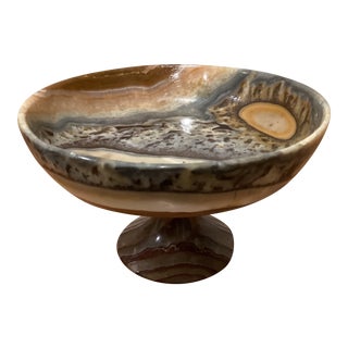 Vintage Footed Polished Carved Yellow Onyx Vase/Bowl For Sale