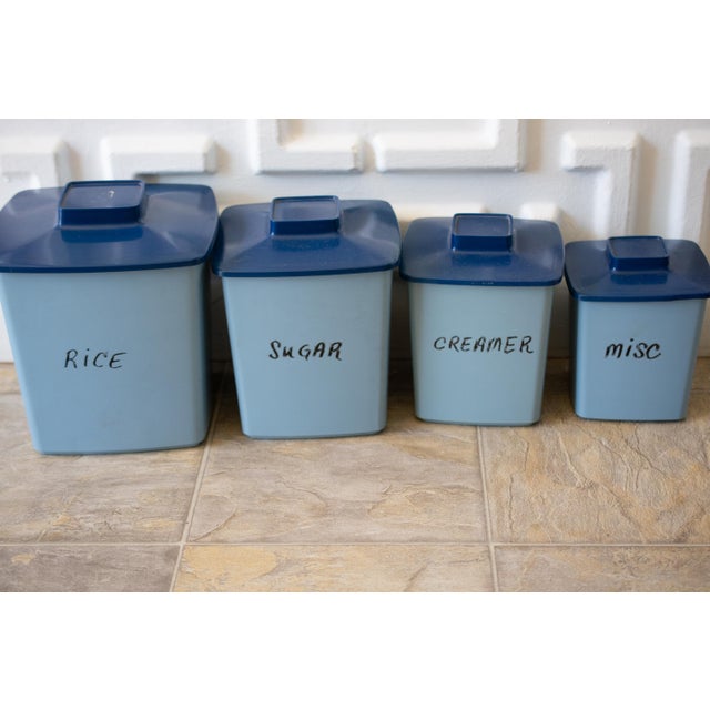 1970s Mid-Century Modern Plastic Blue Kitchen Canisters - Set of 4