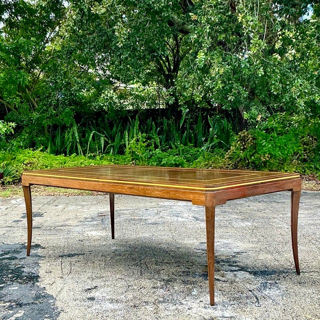 Vintage Regency Signed Tommi Parzinger “Racetrack” Extendable Inlay Dining Table For Sale In West Palm - Image 6 of 11
