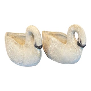 Antique French Swan Garden Planters Cast Stone -a Pair For Sale